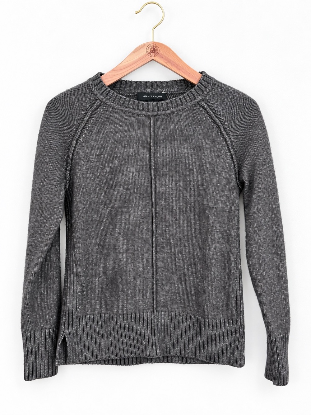 Ann Taylor Charcoal Gray Raglan Knit Sweater Small Wool Blend